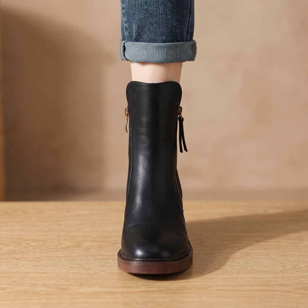 Damen Stiefeletten mit Blockabsatz und Seitlichem Reißverschluss