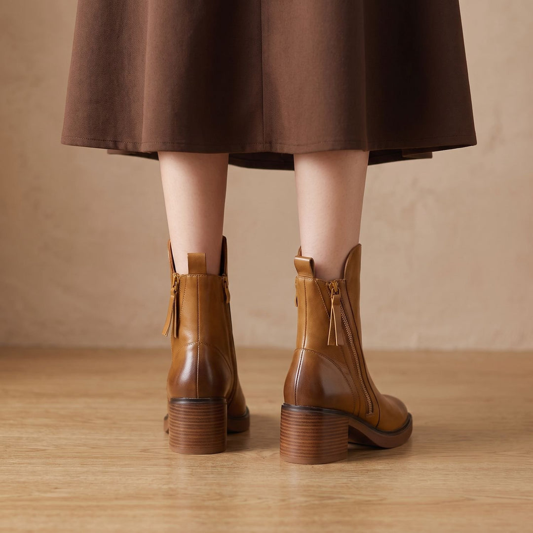 Damen Stiefeletten mit Blockabsatz und Seitlichem Reißverschluss