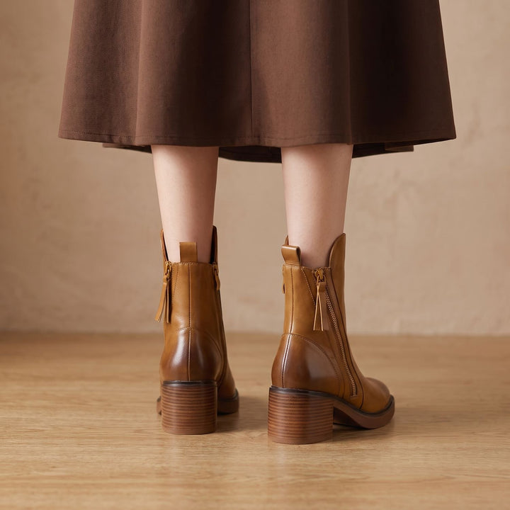 Damen Stiefeletten mit Blockabsatz und Seitlichem Reißverschluss