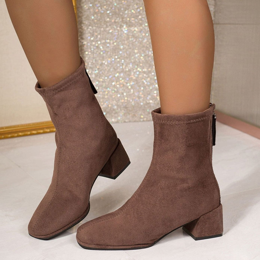 Damen Stiefeletten mit Blockabsatz Wildleder-Optik Reißverschluss