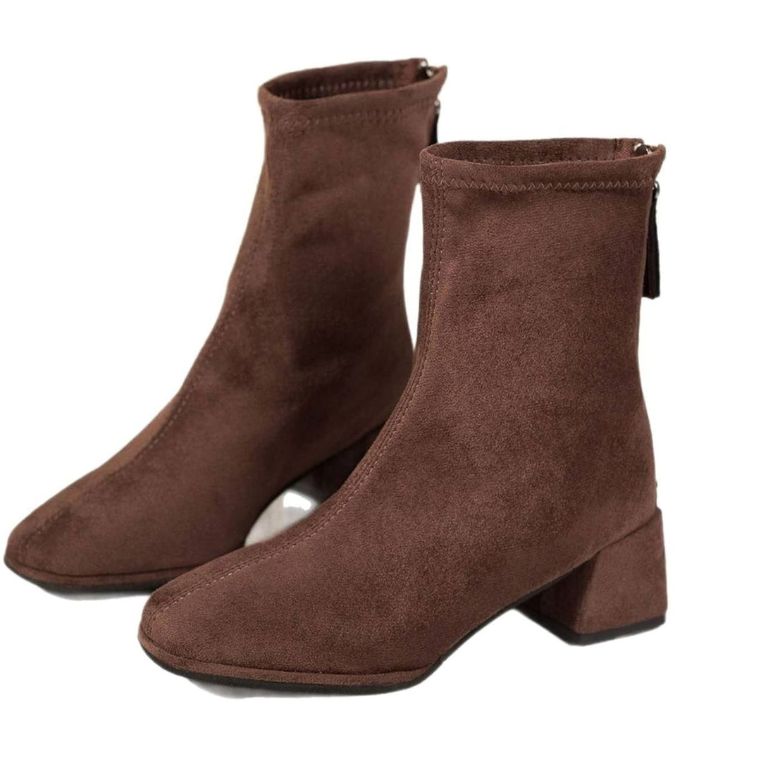 Damen Stiefeletten mit Blockabsatz Wildleder-Optik Reißverschluss