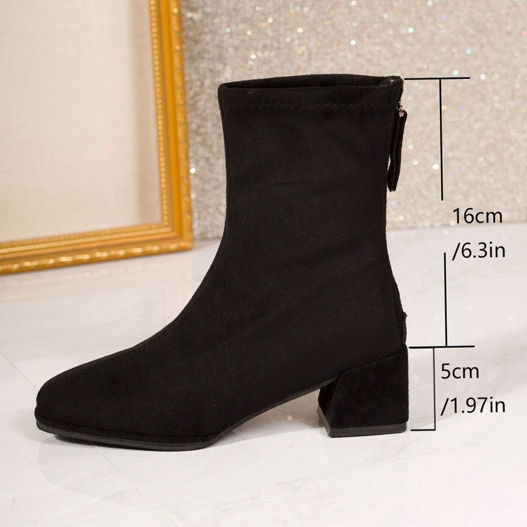 Damen Stiefeletten mit Blockabsatz Wildleder-Optik Reißverschluss - Schwarz