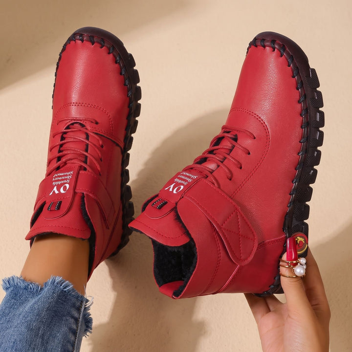 Damen Stiefeletten mit Klettverschluss elastischer Schnürung Profilsohle