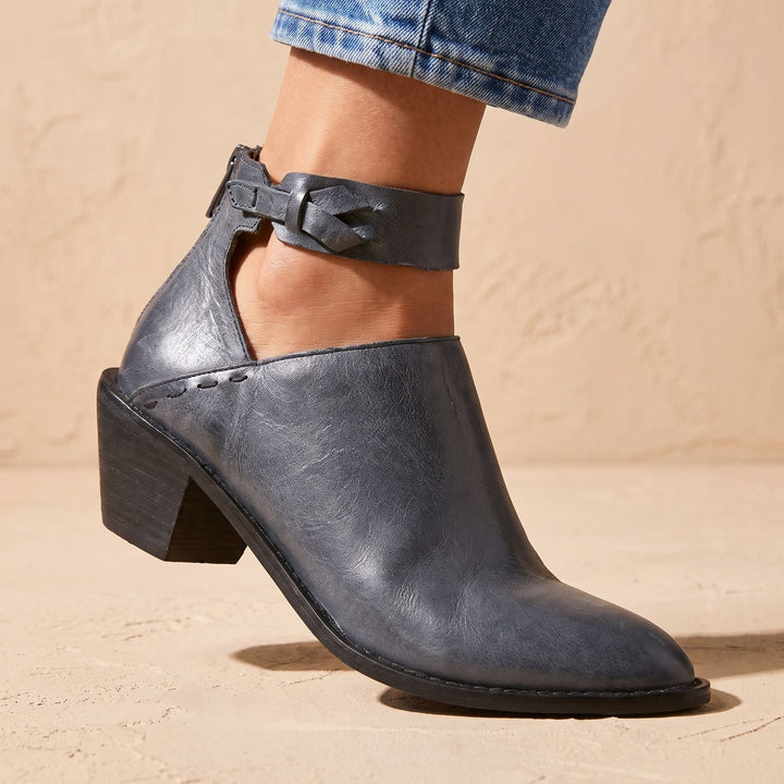 Damen Stiefeletten mit Schleifenriemen und Blockabsatz - Blau