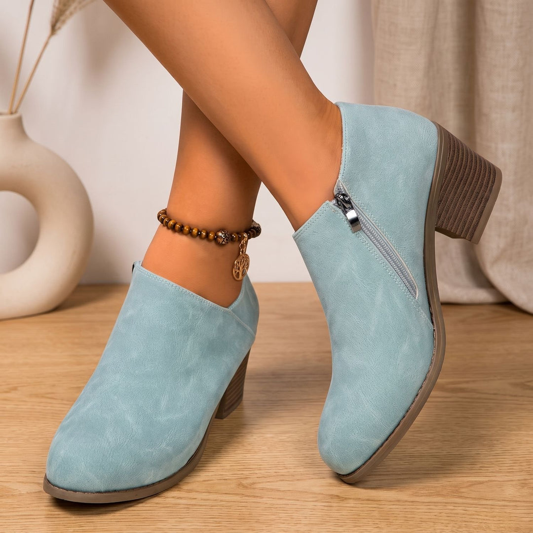 Damen Stiefeletten mit Seitlichem Reißverschluss Blockabsatz Runder Zehenbereich - Blau
