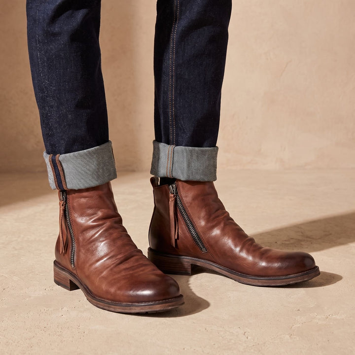 Damen Stiefeletten mit Seitlichem Reißverschluss Knöchelhohe Lederstiefel