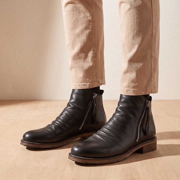 Damen Stiefeletten mit Seitlichem Reißverschluss Knöchelhohe Lederstiefel