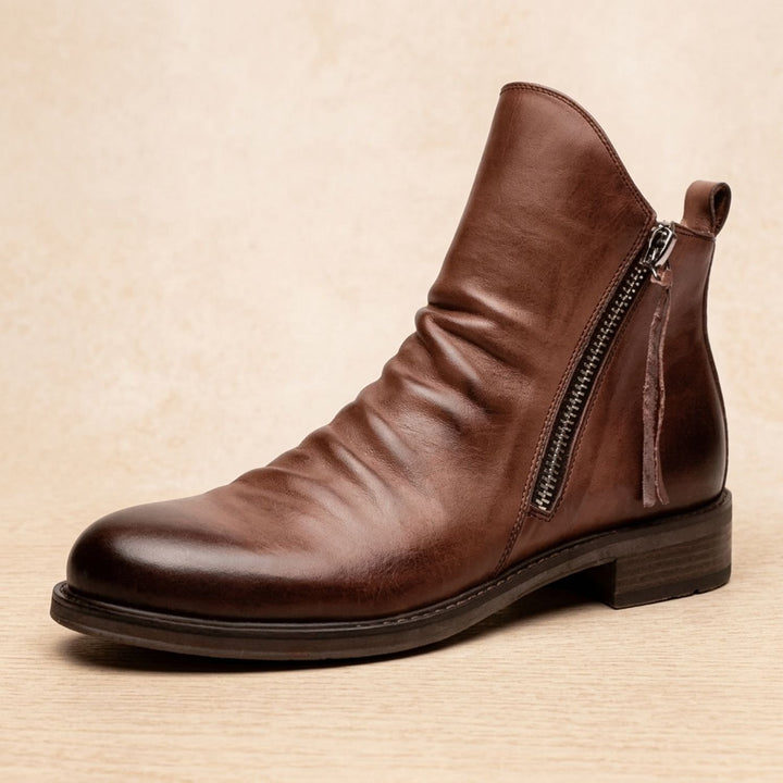 Damen Stiefeletten mit Seitlichem Reißverschluss Knöchelhohe Lederstiefel - Braun