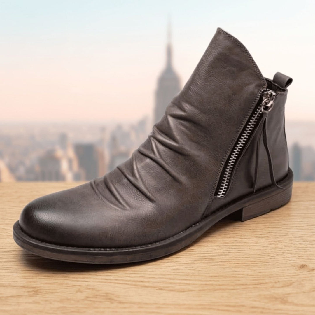 Damen Stiefeletten mit Seitlichem Reißverschluss Knöchelhohe Lederstiefel - Grau