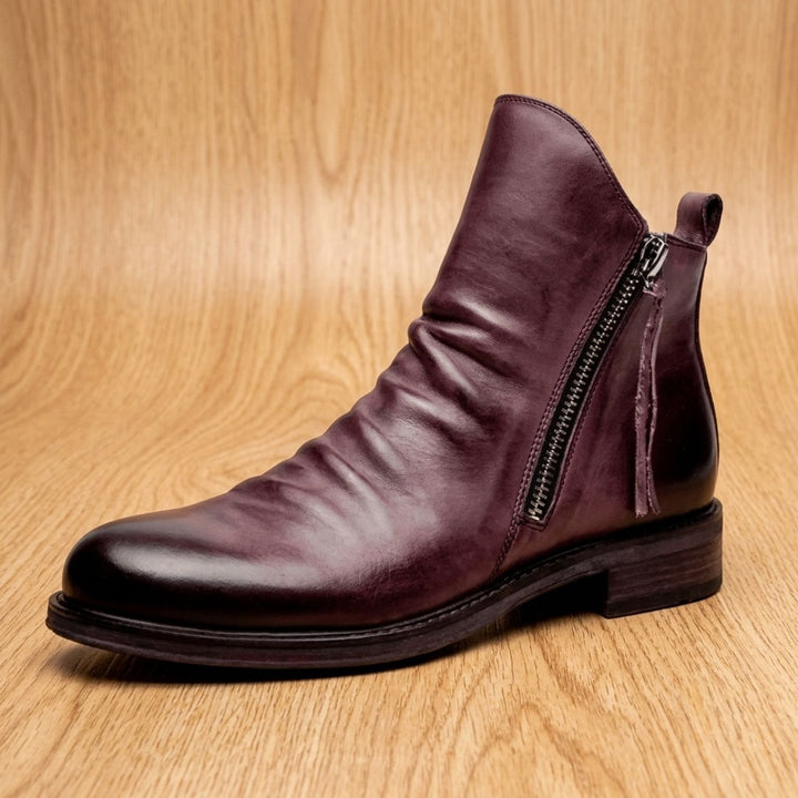 Damen Stiefeletten mit Seitlichem Reißverschluss Knöchelhohe Lederstiefel - Rot