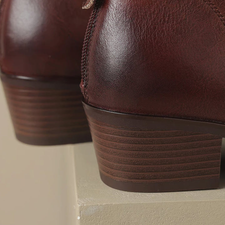 Damen Stiefeletten mit spitzer Zehenpartie niedrigem Blockabsatz Reißverschluss
