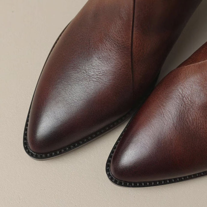 Damen Stiefeletten mit spitzer Zehenpartie niedrigem Blockabsatz Reißverschluss