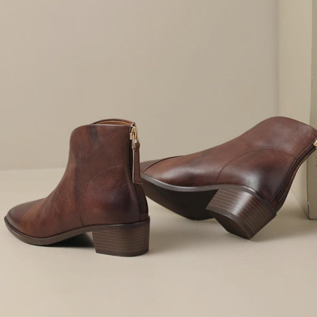 Damen Stiefeletten mit spitzer Zehenpartie niedrigem Blockabsatz Reißverschluss