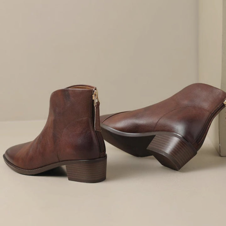 Damen Stiefeletten mit spitzer Zehenpartie niedrigem Blockabsatz Reißverschluss