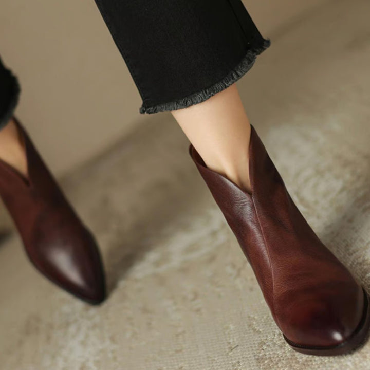 Damen Stiefeletten mit spitzer Zehenpartie niedrigem Blockabsatz Reißverschluss