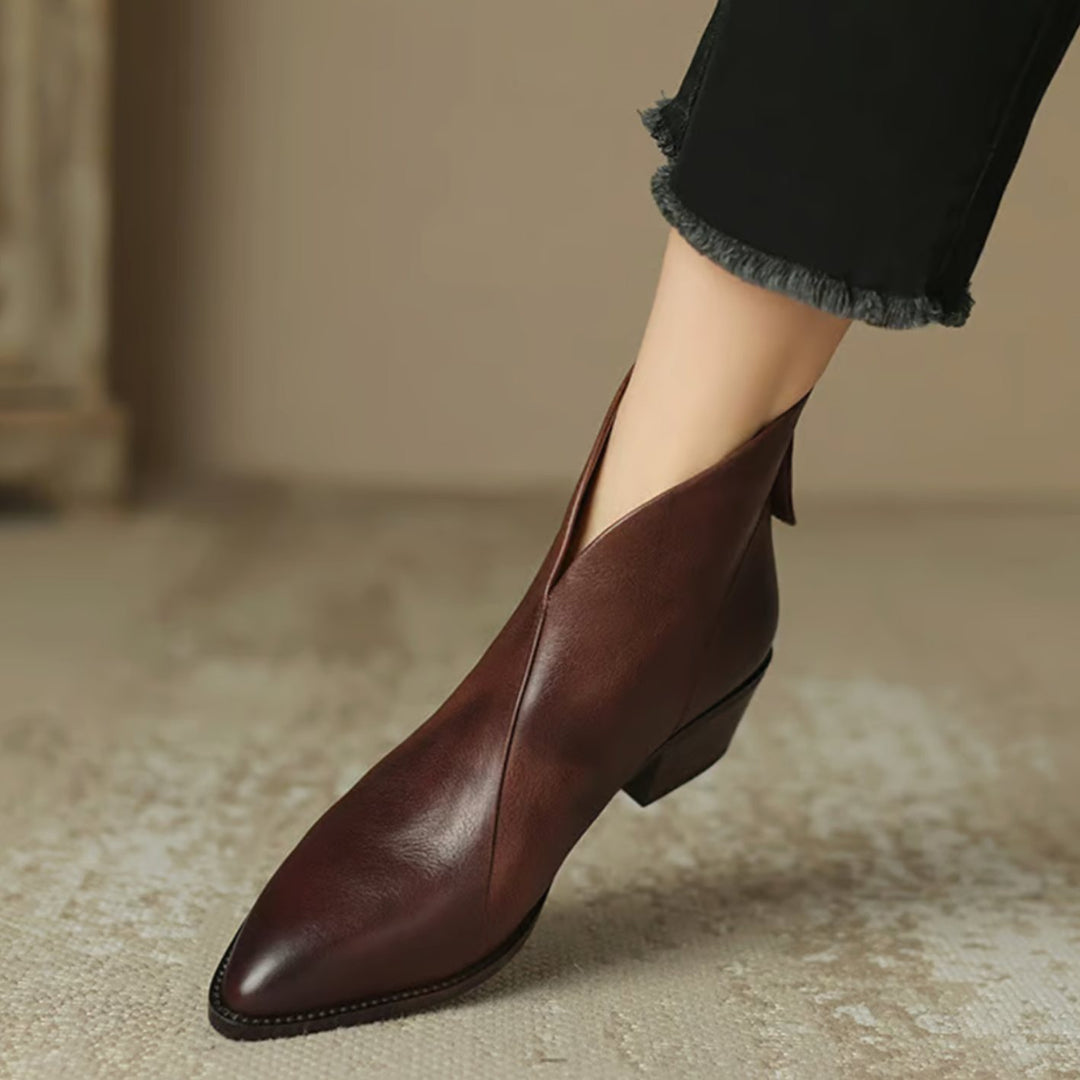 Damen Stiefeletten mit spitzer Zehenpartie niedrigem Blockabsatz Reißverschluss