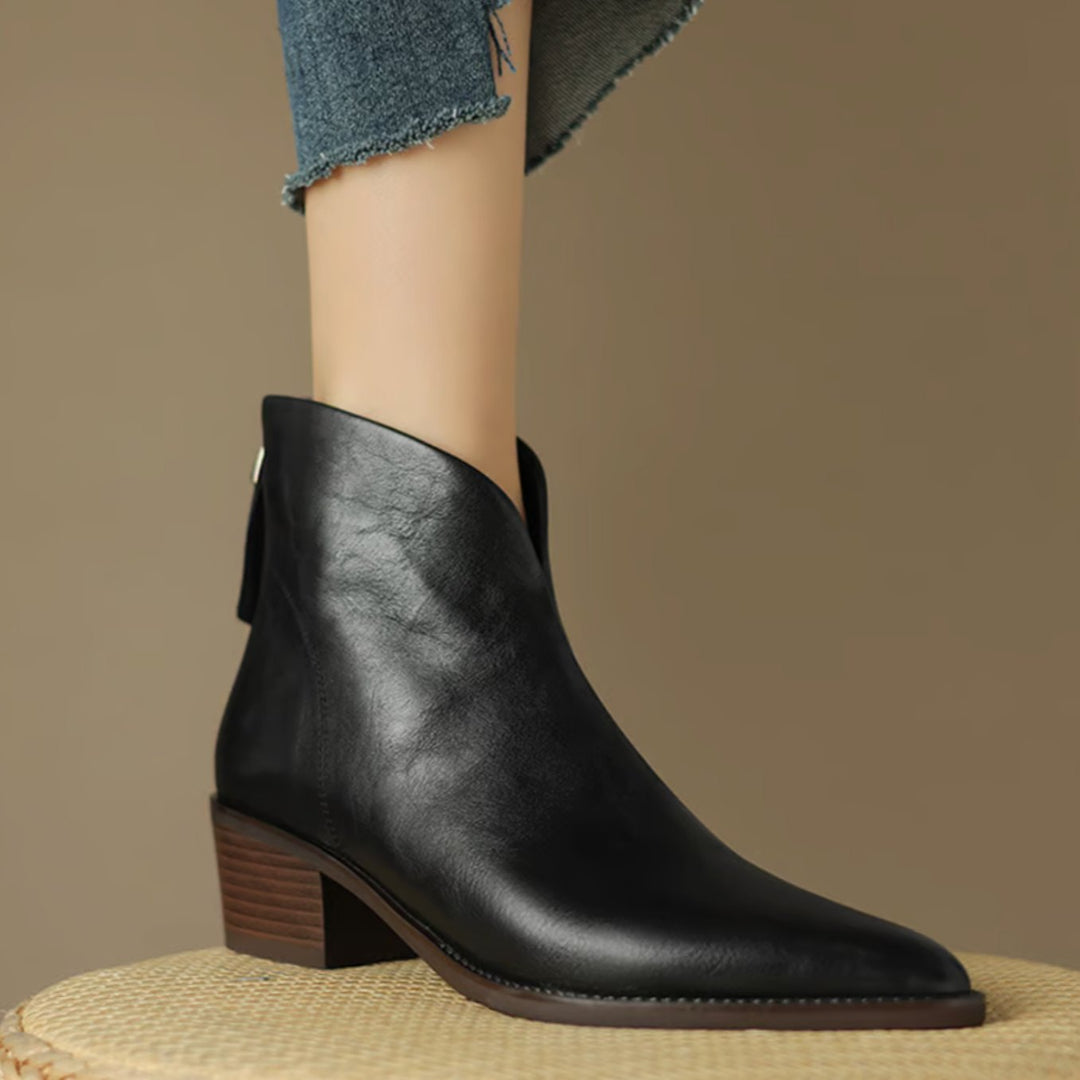 Damen Stiefeletten mit spitzer Zehenpartie niedrigem Blockabsatz Reißverschluss