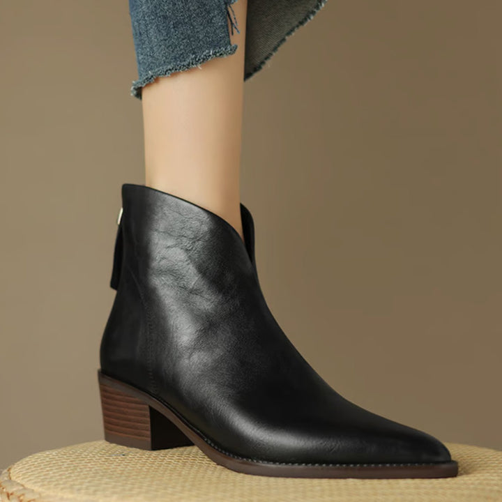 Damen Stiefeletten mit spitzer Zehenpartie niedrigem Blockabsatz Reißverschluss