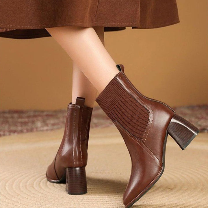 Damen Stiefeletten mit Strick-Einsatz und Blockabsatz