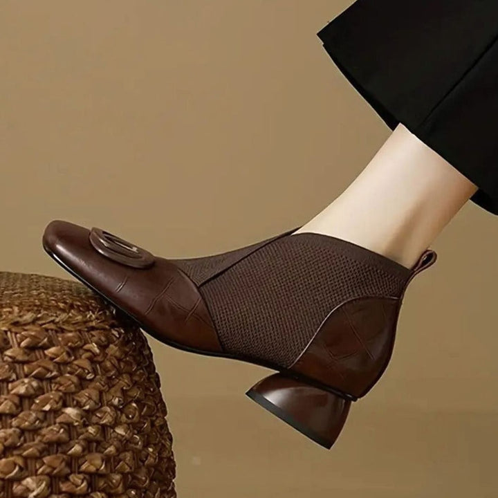 Damen Stiefeletten Orthopädische Blockabsatz Slip-on Stiefel - Braun
