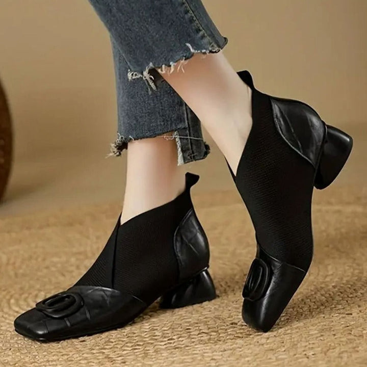 Damen Stiefeletten Orthopädische Blockabsatz Slip-on Stiefel - Schwarz