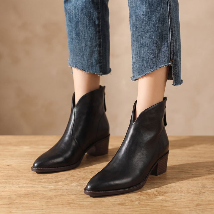 Damen Stiefeletten Spitze Chelsea-Boots Asymmetrischer Schaft Blockabsatz