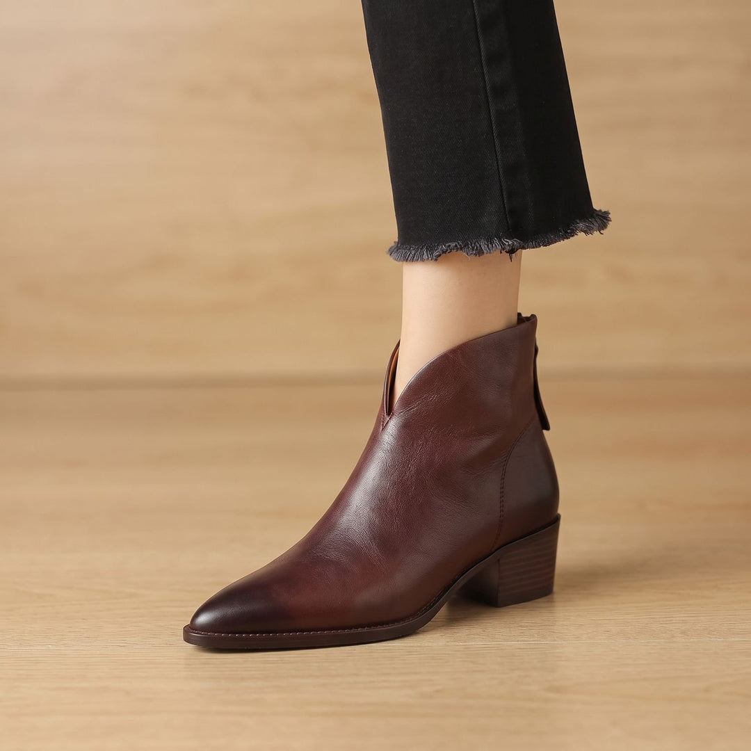 Damen Stiefeletten Spitze Chelsea-Boots Asymmetrischer Schaft Blockabsatz
