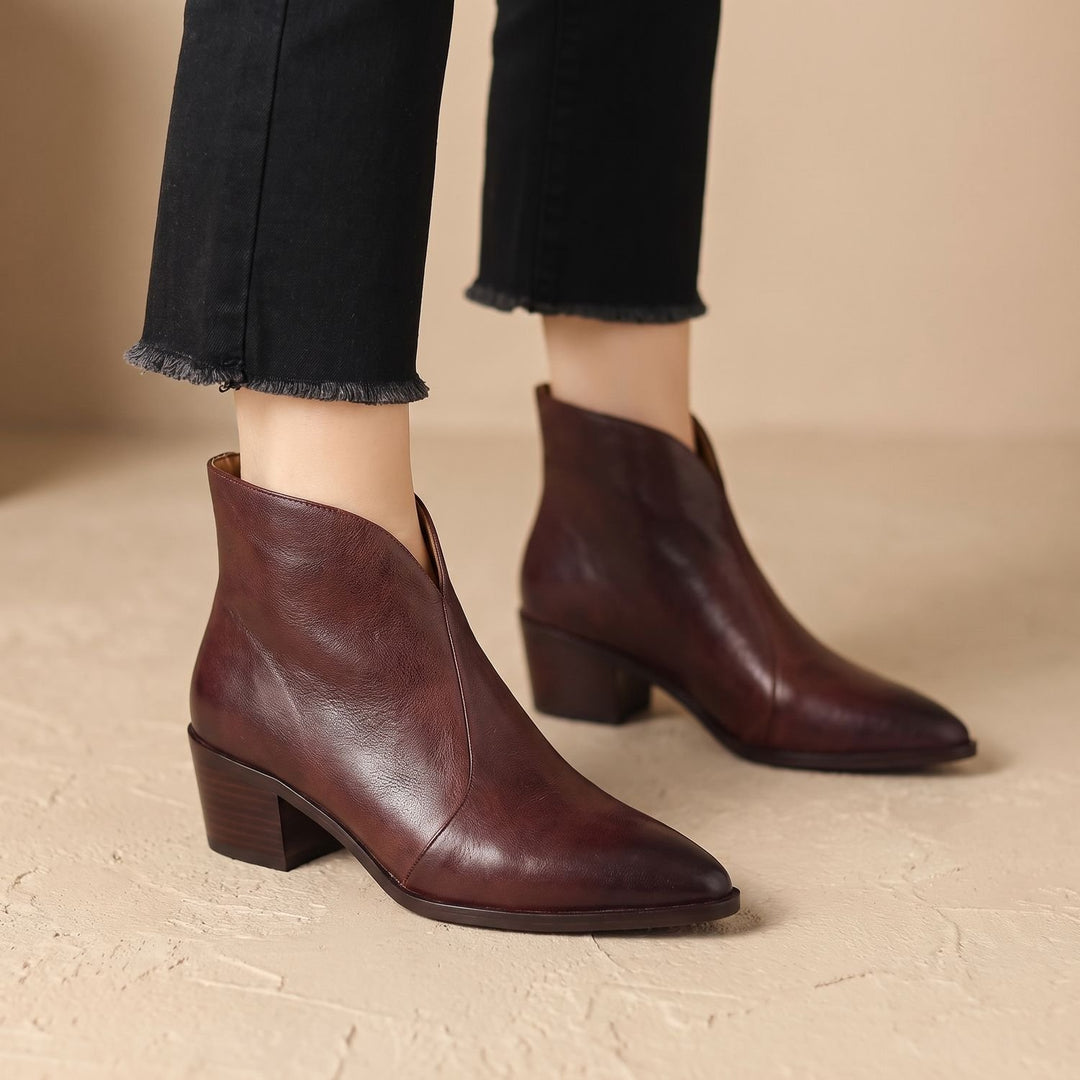 Damen Stiefeletten Spitze Chelsea-Boots Asymmetrischer Schaft Blockabsatz