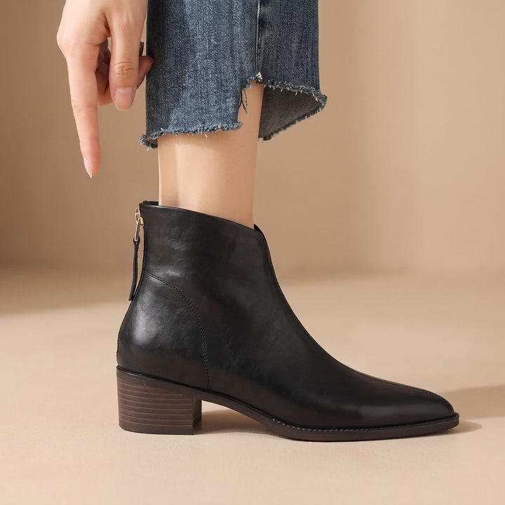 Damen Stiefeletten Spitze Chelsea-Boots Asymmetrischer Schaft Blockabsatz