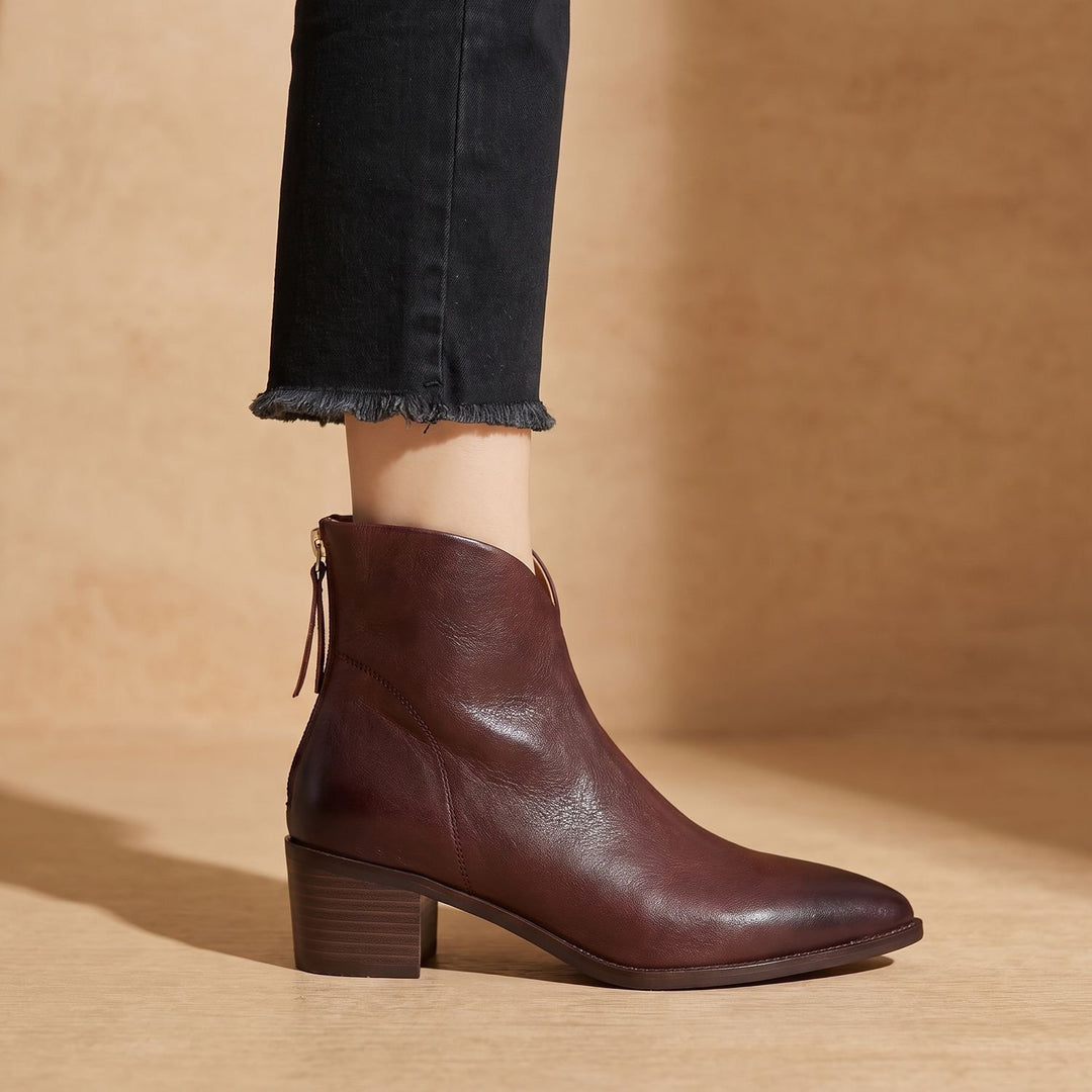 Damen Stiefeletten Spitze Chelsea-Boots Asymmetrischer Schaft Blockabsatz