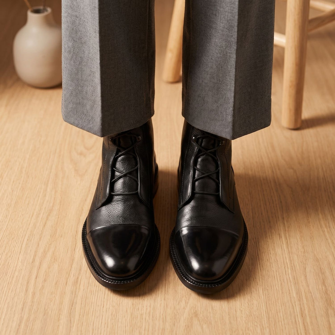 Damen Stiefeletten Vintage Schnür-Kurzstiefel aus Kunstleder