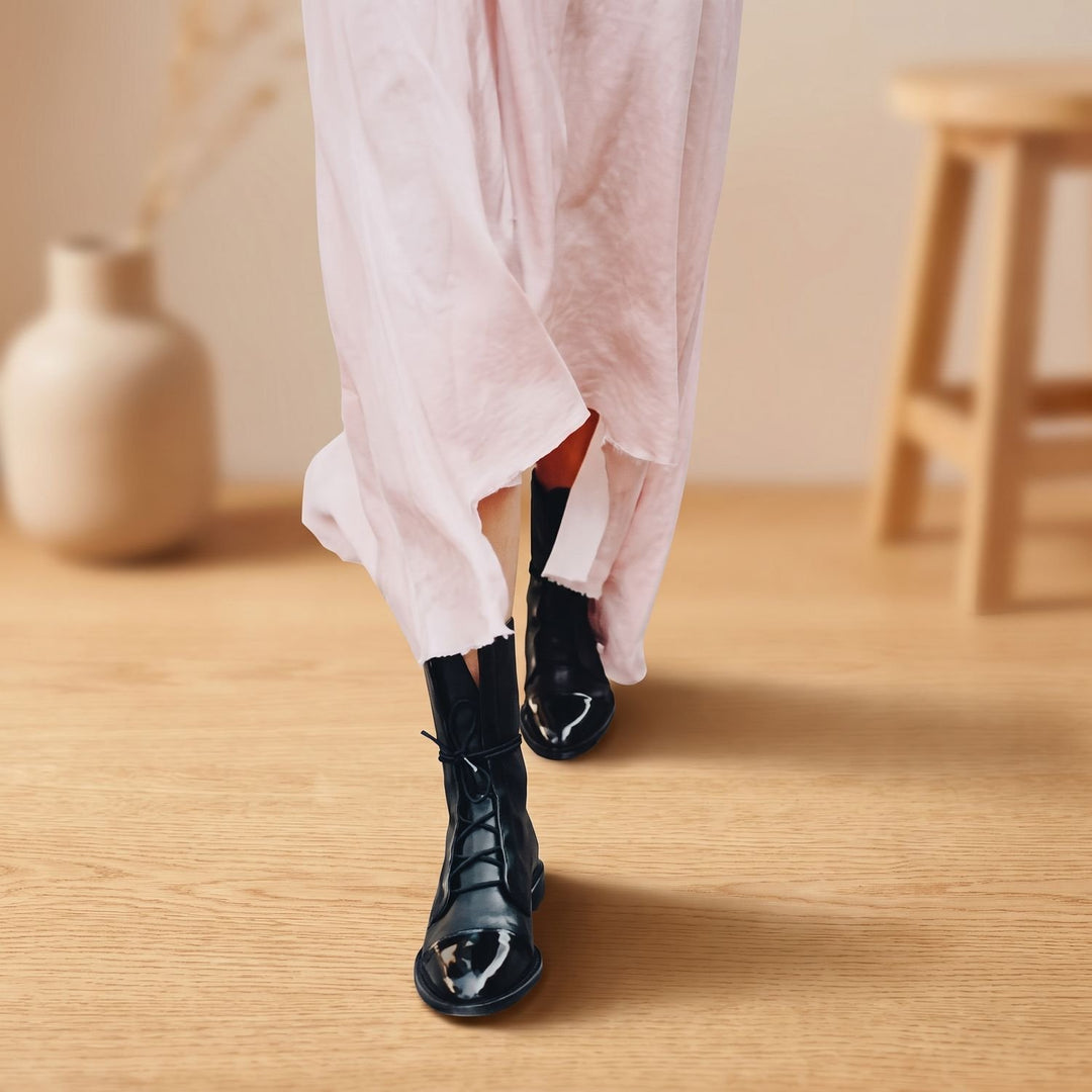 Damen Stiefeletten Vintage Schnür-Kurzstiefel aus Kunstleder