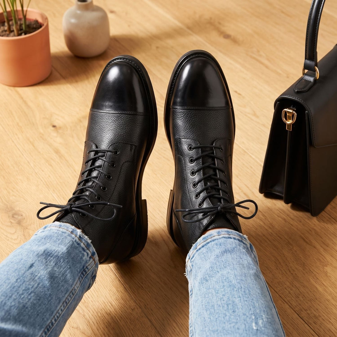 Damen Stiefeletten Vintage Schnür-Kurzstiefel aus Kunstleder
