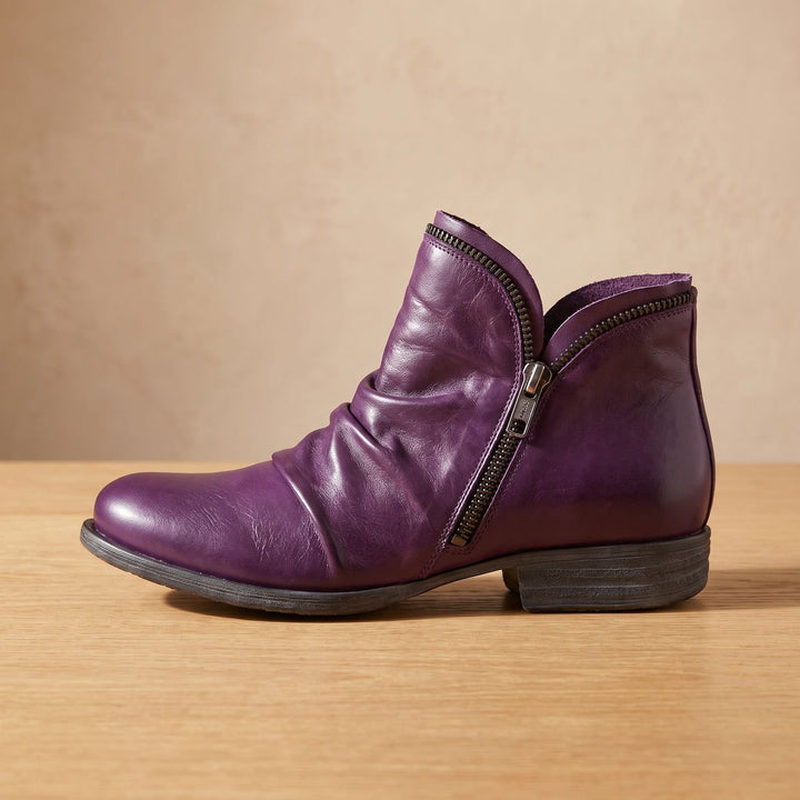 Damen Stiefeletten Weite Passform Reißverschluss Leder-Optik Knöchelboots - Lila