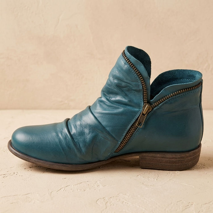 Damen Stiefeletten Weite Passform Reißverschluss Leder-Optik Knöchelboots - Blau