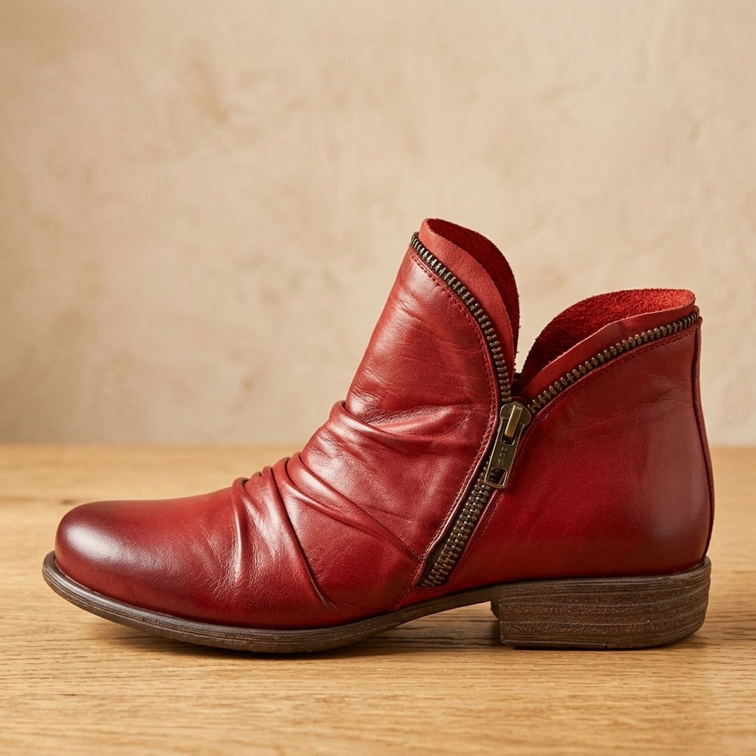 Damen Stiefeletten Weite Passform Reißverschluss Leder-Optik Knöchelboots - Rot