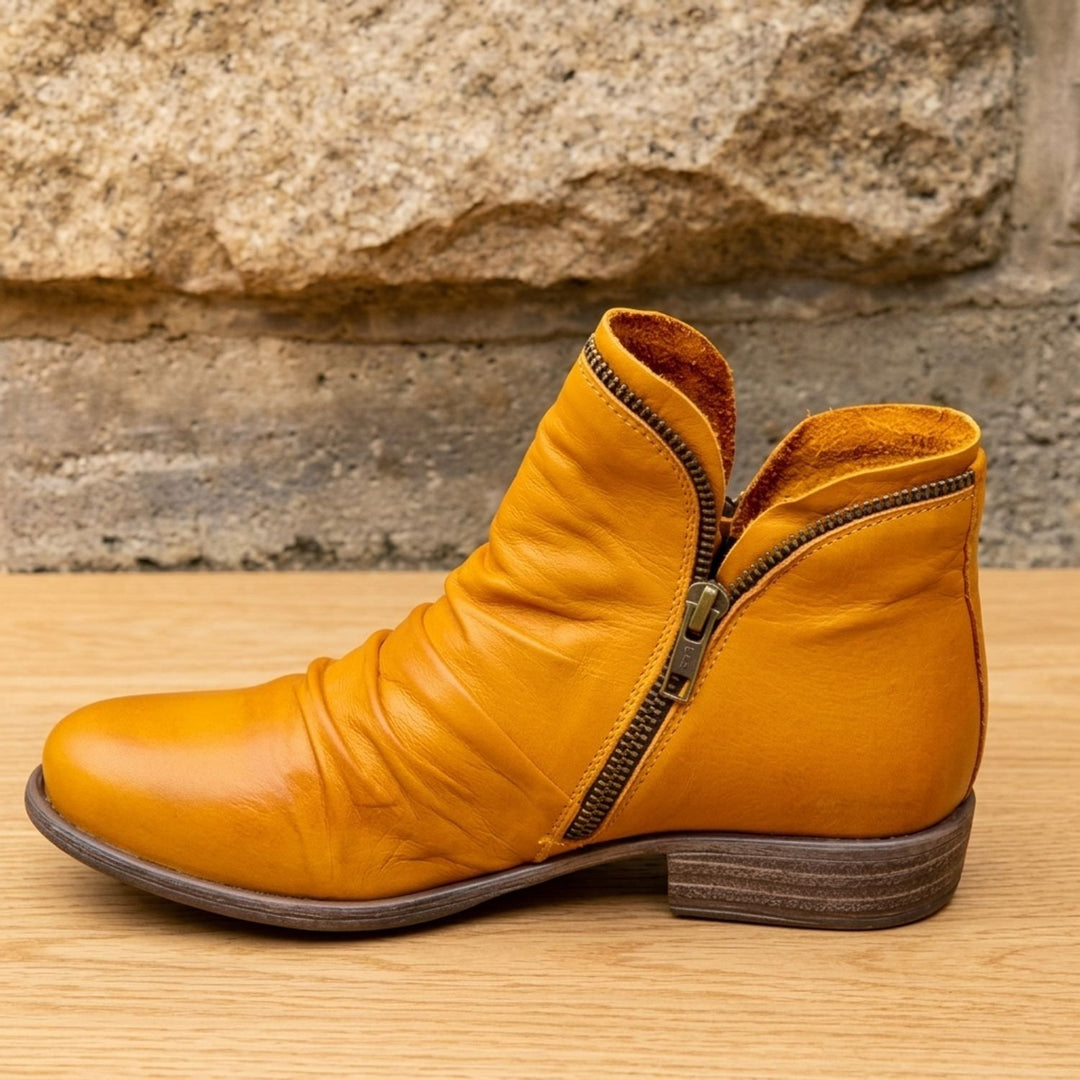 Damen Stiefeletten Weite Passform Reißverschluss Leder-Optik Knöchelboots - Gelb