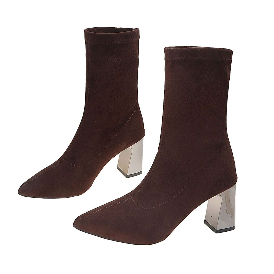 Damen Stiefeletten Wildleder Blockabsatz gepolsterte Innensohle