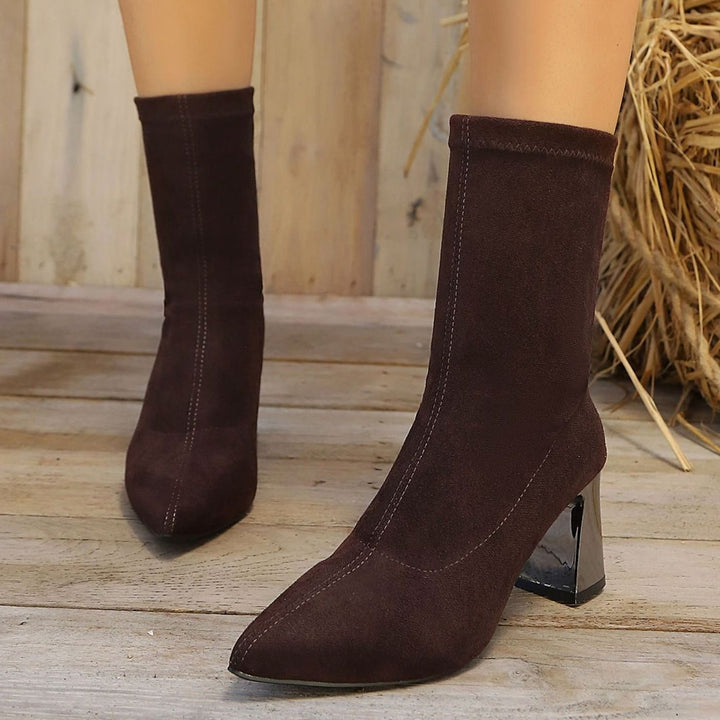 Damen Stiefeletten Wildleder Blockabsatz gepolsterte Innensohle - Dunkelbraun
