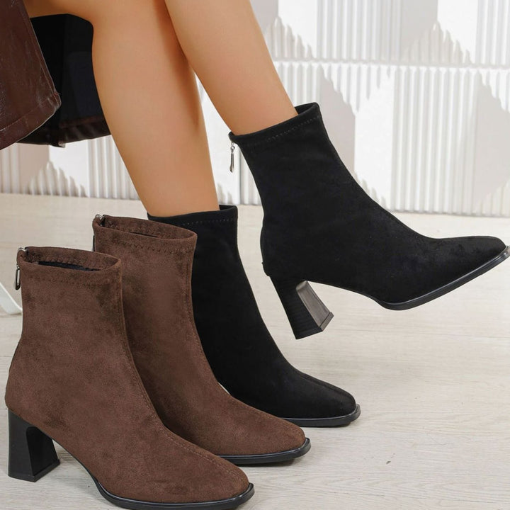 Damen Stiefeletten Wildleder Blockabsatz mit Reißverschluss