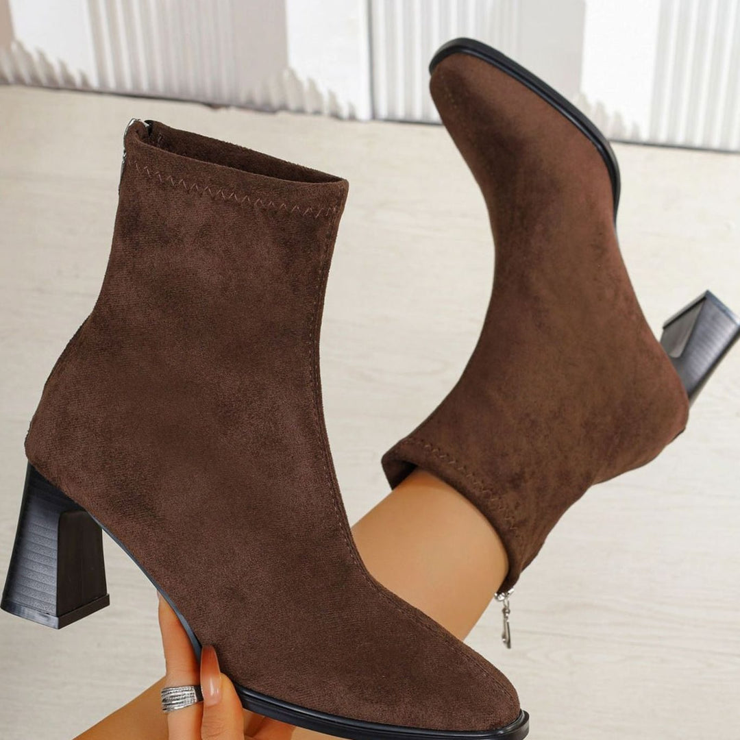 Damen Stiefeletten Wildleder Blockabsatz mit Reißverschluss