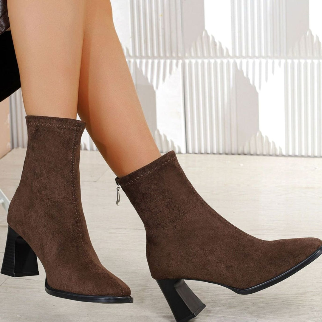 Damen Stiefeletten Wildleder Blockabsatz mit Reißverschluss