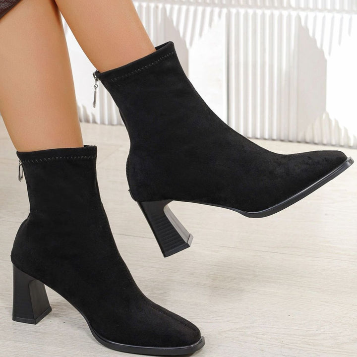 Damen Stiefeletten Wildleder Blockabsatz mit Reißverschluss