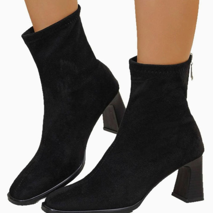 Damen Stiefeletten Wildleder Blockabsatz mit Reißverschluss