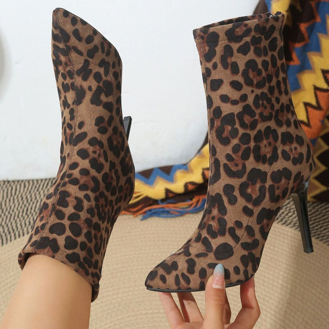 Damen Stiefeletten Wildleder-Look Leopardenmuster Stiletto-Absatz