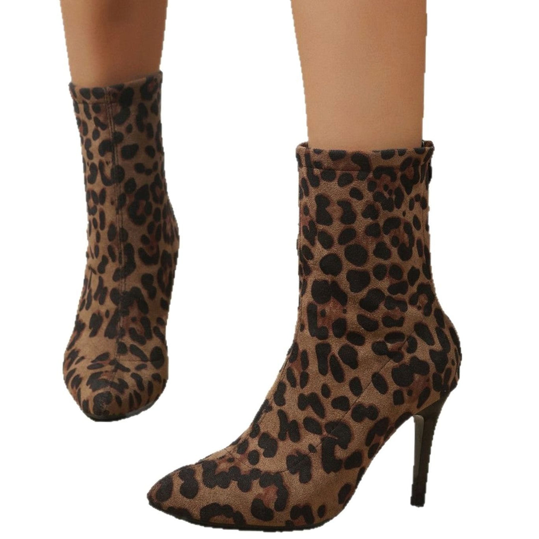Damen Stiefeletten Wildleder-Look Leopardenmuster Stiletto-Absatz