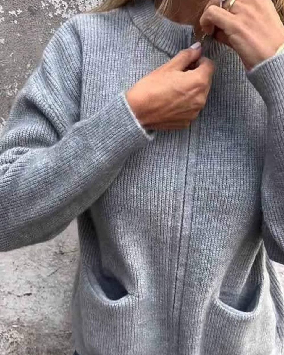 Damen Strick-Cardigan mit Reißverschluss lockere Passform Fronttaschen