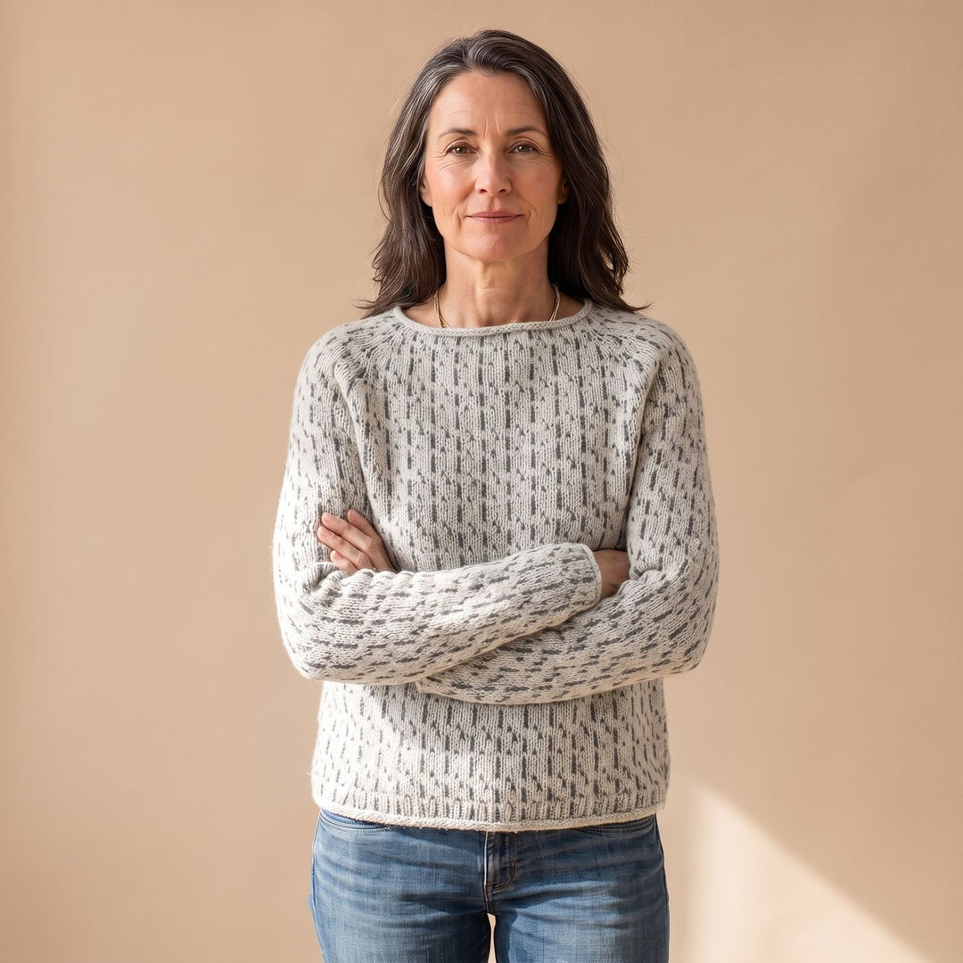 Damen Strick Pullover mit Waffelstruktur Rundhals Relaxed Fit