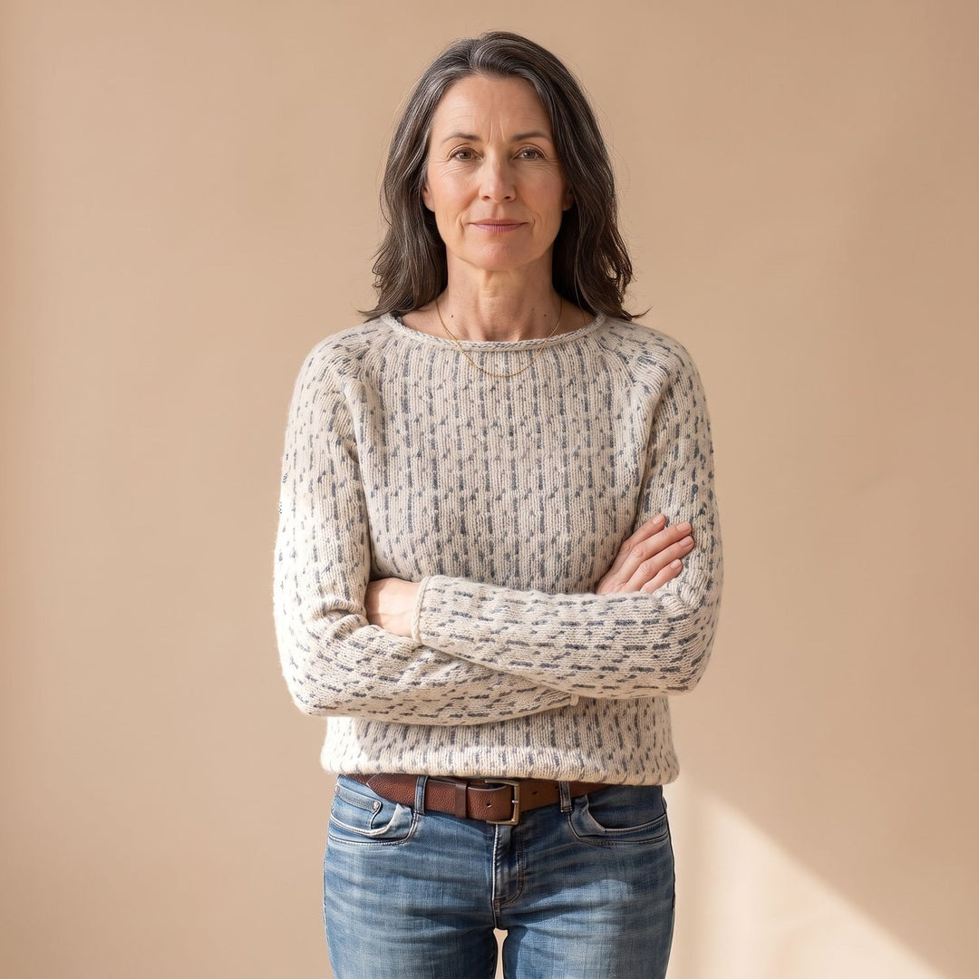 Damen Strick Pullover mit Waffelstruktur Rundhals Relaxed Fit