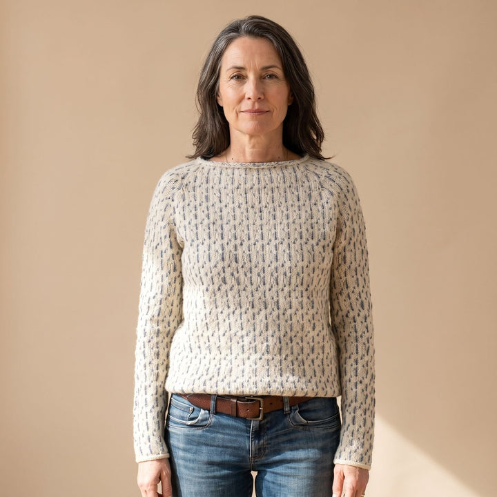 Damen Strick Pullover mit Waffelstruktur Rundhals Relaxed Fit